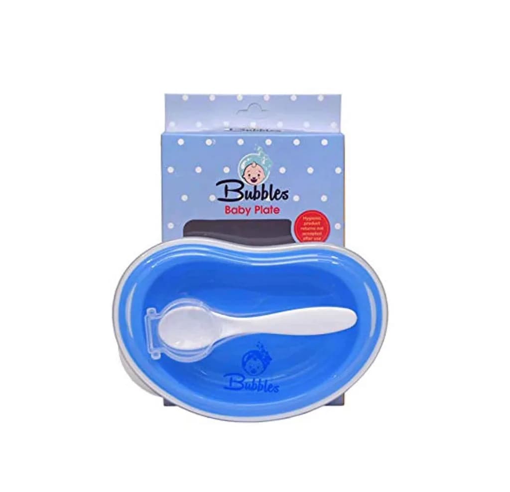 Bubbles Baby Plate With Spoon Blue