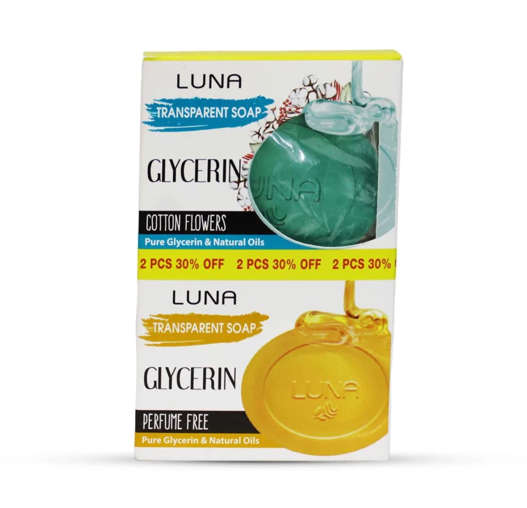 Luna Glycerin Transparent Soap ( Cotton Flowers + Perfume Free ) 2Pcs - 30% Offer