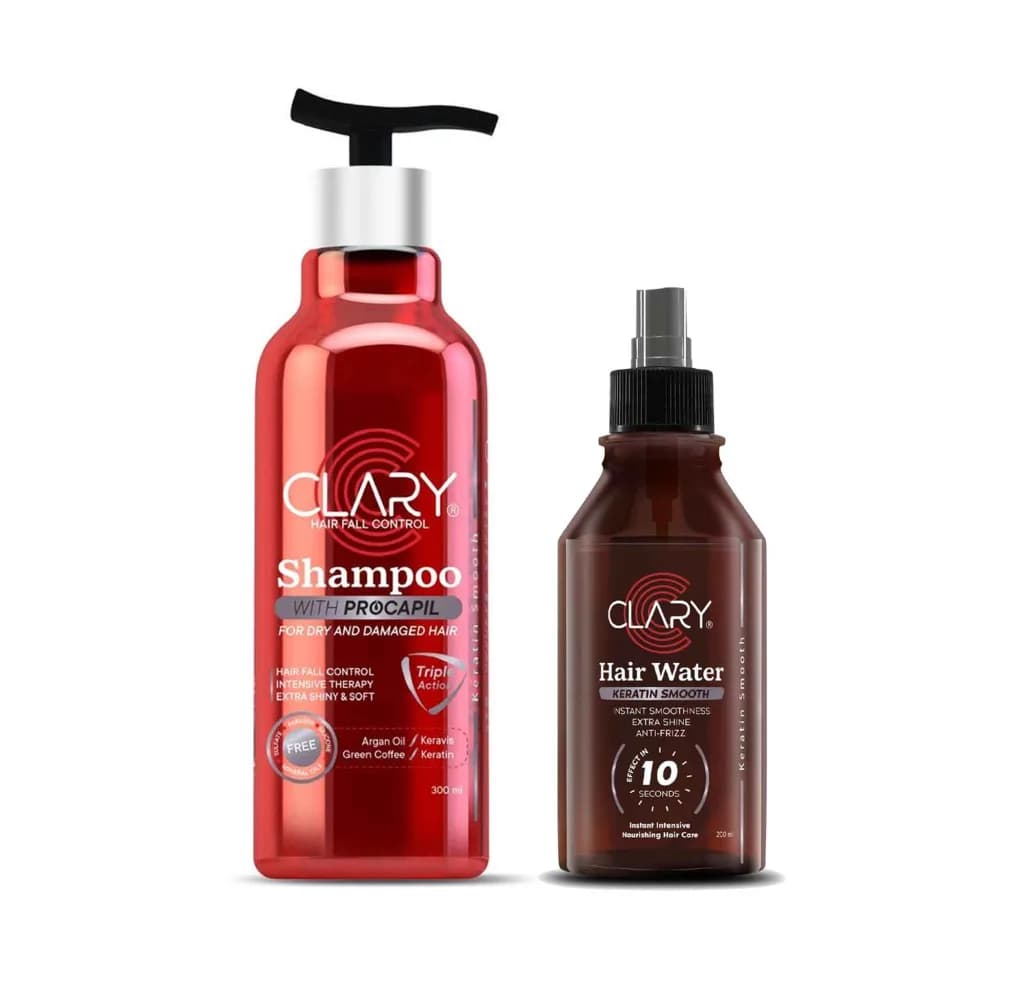 Clary Hair Fall Control Shampoo 300ml + Hair (Keratin Smooth) Water 200ml