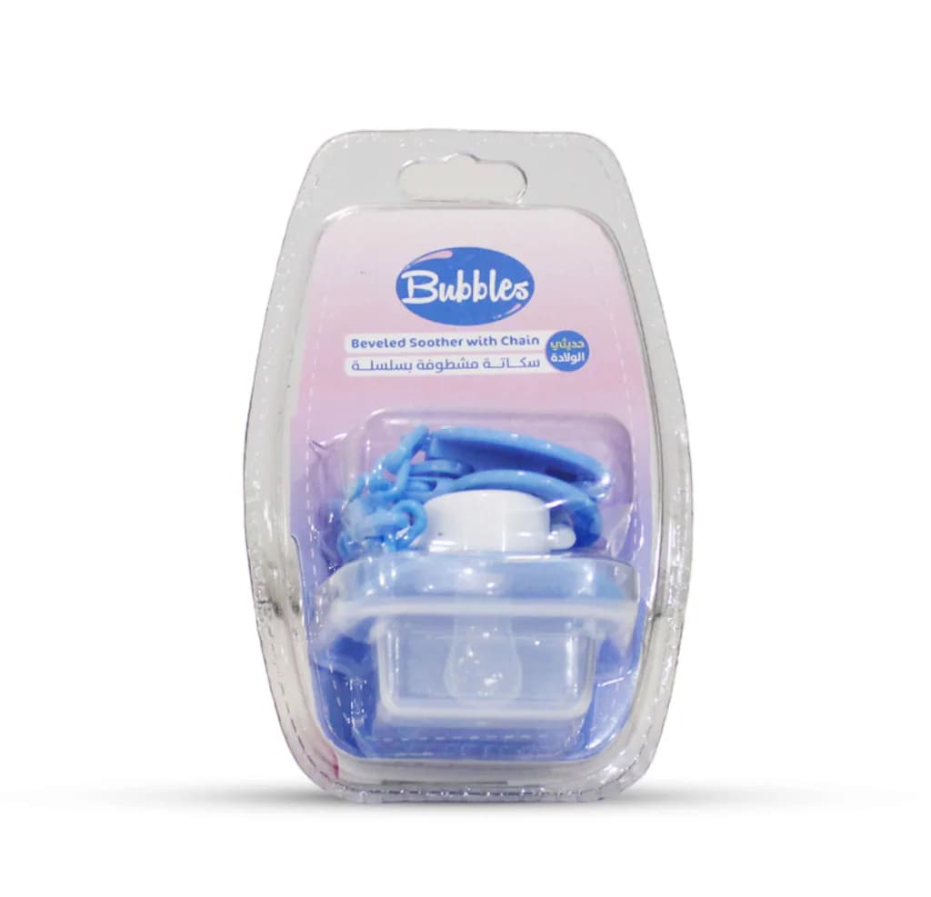 Bubbles Beveled Soother with Chain - Blue