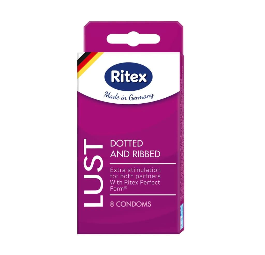 RITEX CONDOMS LUST DOTTED&RIBBED 8PC