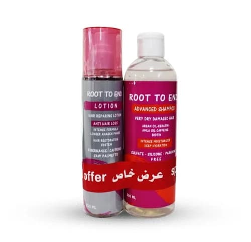Root To End Anti Hair Loss Lotion 250ml + Root To End Shampoo for Dry and Damaged Hair 500ml
