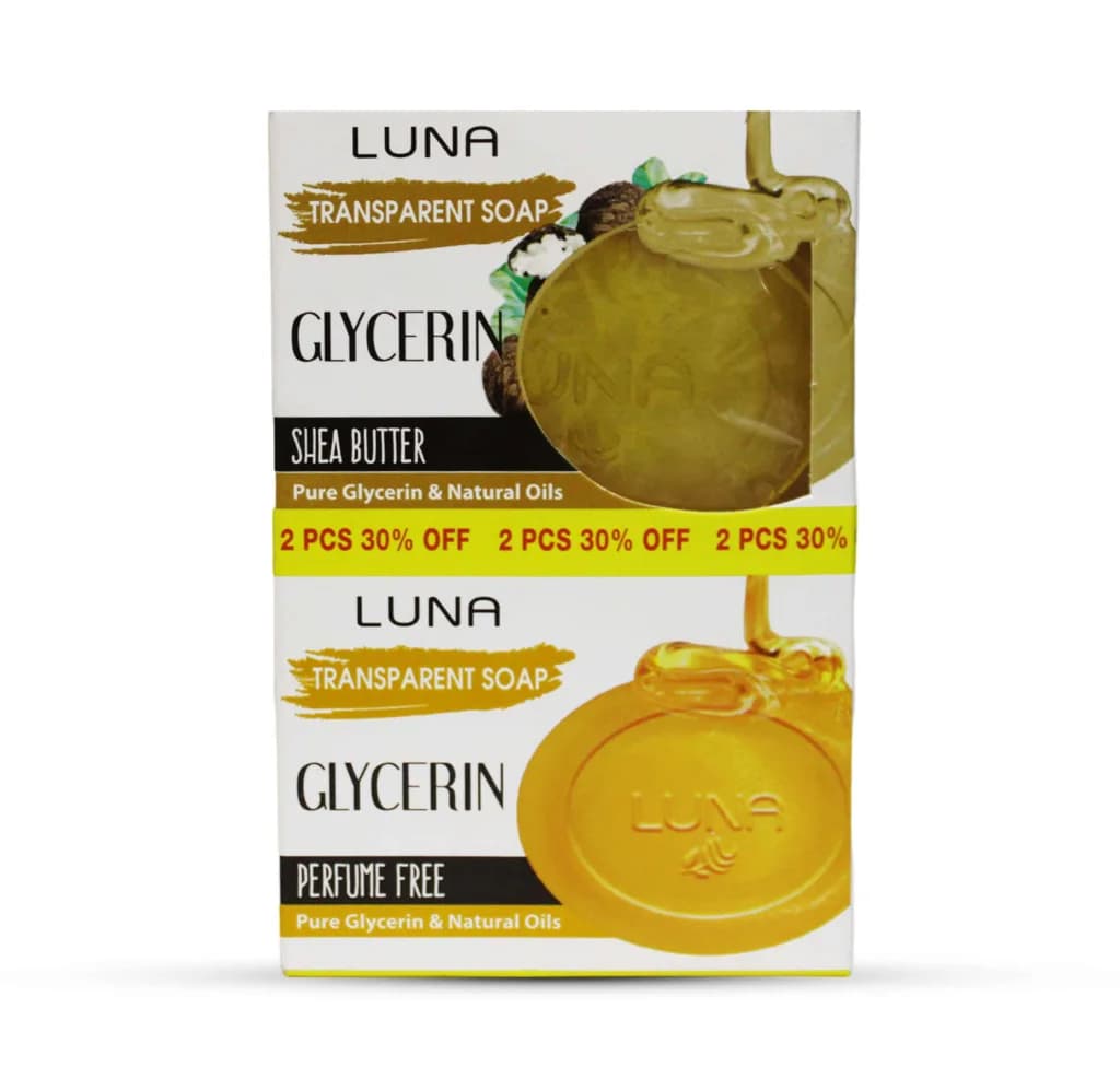 Luna Glycerin Transparent Soap ( Shea Butter + Perfume Free ) 2Pcs - 30% Offer