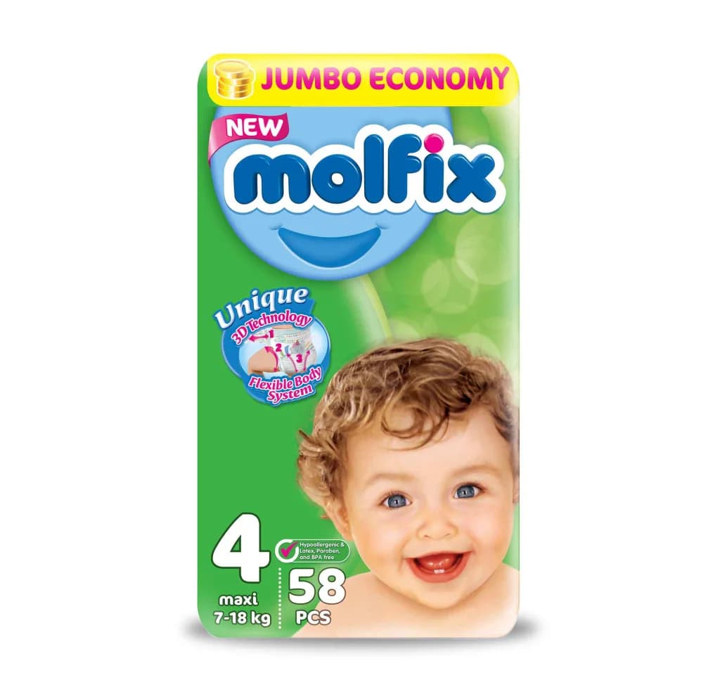 Molfix 4 Maxi (7-18Kg) 58 Pieces