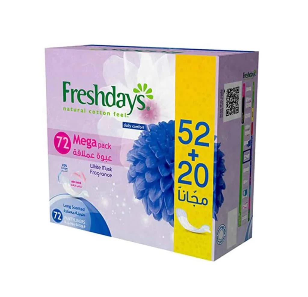 Freshdays Pantiliners - Long Scented White Musk Fragrance ( 52+20 ) Pads