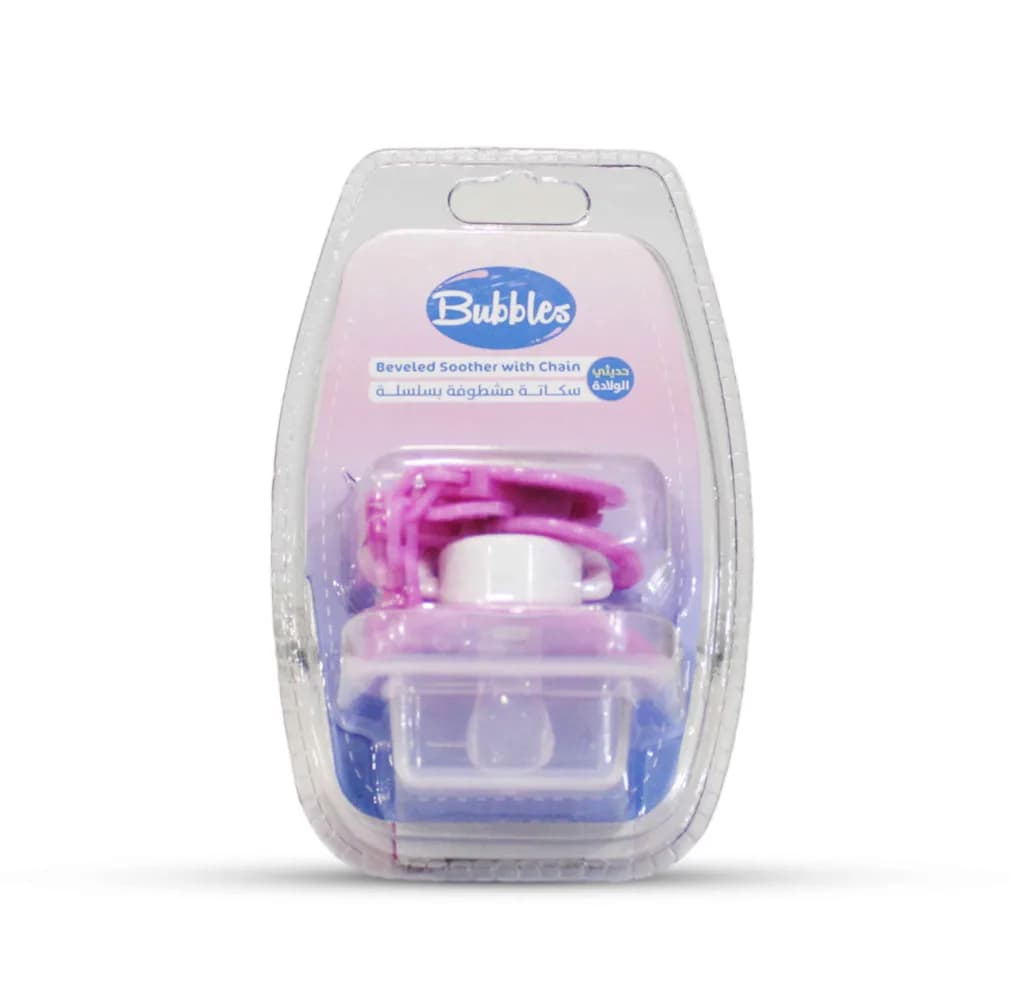 Bubbles Beveled Soother with Chain - Pink