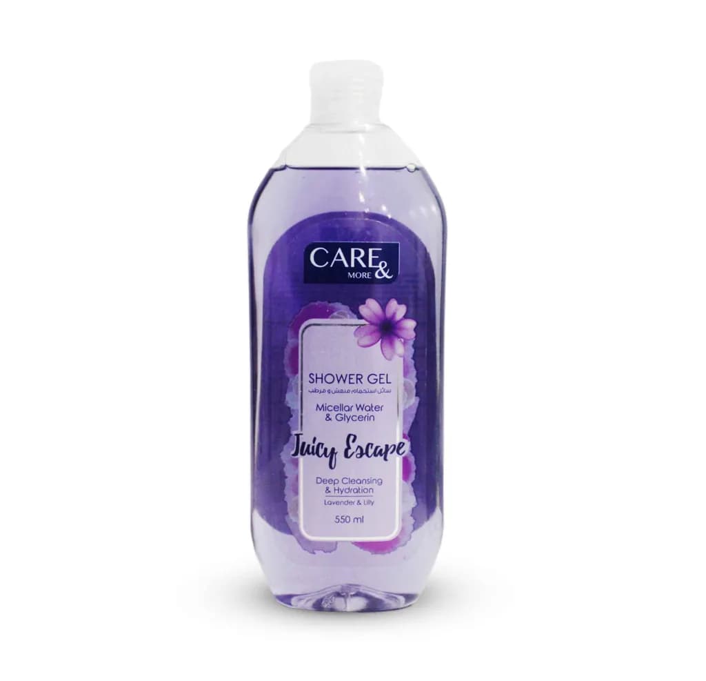 Care & More ( Juicy Escape ) Micellar Water & Glycerin Deep Cleansing & Hydration Shower Gel with Lavender & Lilly 550ml