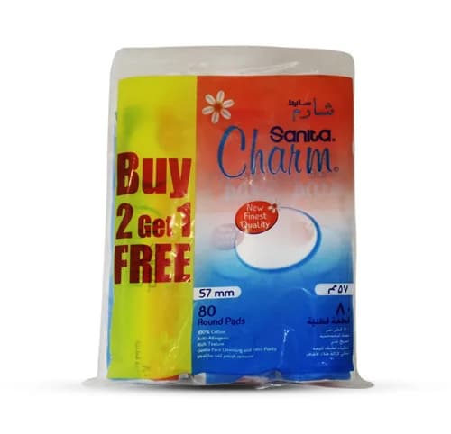 Sanita Charm Makeup Remover Round Pads 80 Pieces ( 2+1 ) Packs