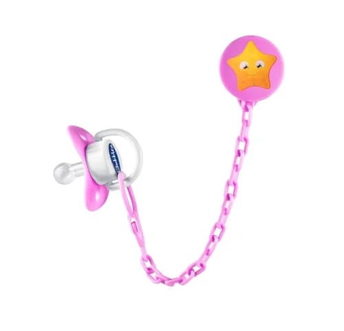 BUBBLES NORM SOOTHER W/CHAIN N.BORN PINK