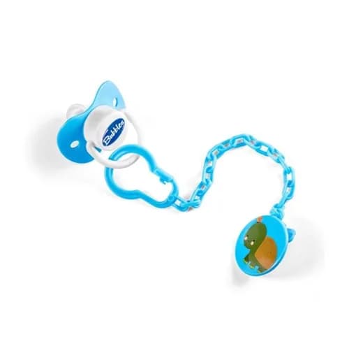 BUBBLES NORM SOOTHER W/CHAIN N.BORN BLUE