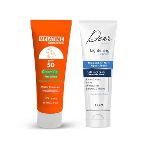Melatime Sunscreen Spf50+ Cream Gel 120ml + Dear Hydration lightening Cream 60gm