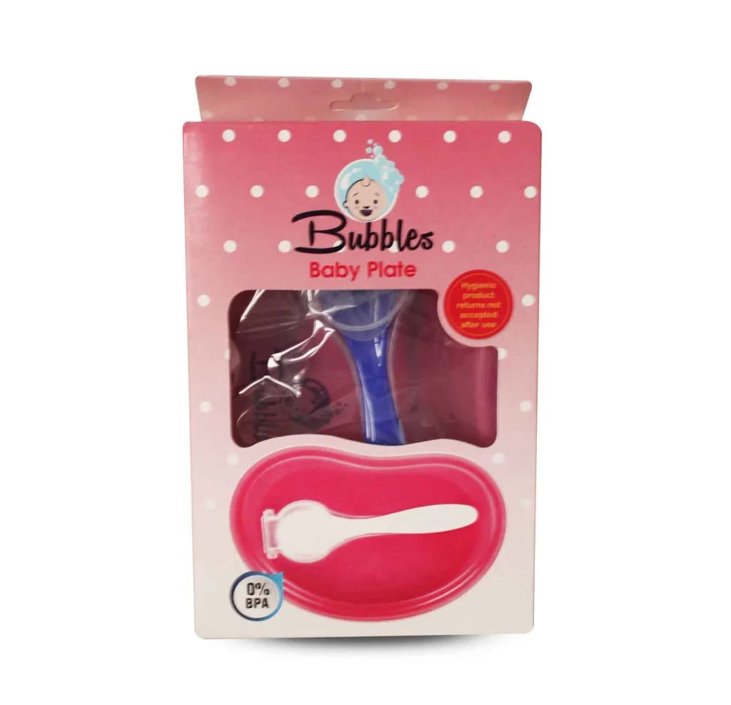 Bubbles Baby Plate With Spoon Rose