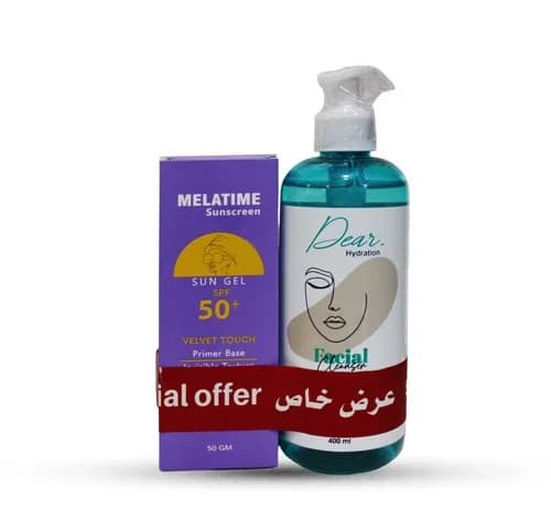 Melatime Sunscreen Spf50+ Gel 50ml + Dear Facial Cleanser For Oily and Acne Skin 400ml