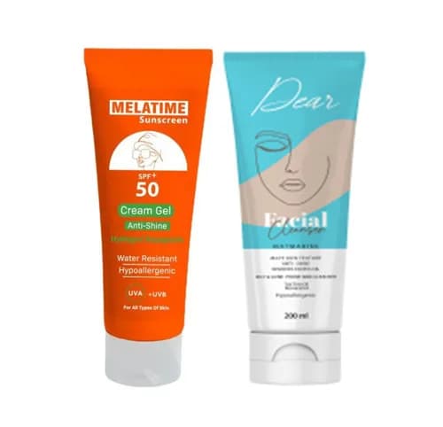 Melatime Sunscreen Spf50+ Cream Gel 120ml + Dear Facial Cleanser For Oily and Acne Skin 200ml
